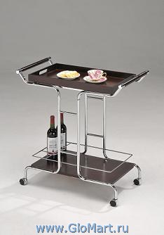Сервировочный столик на колесиках. Материал: хромированный металл, МДФ.
